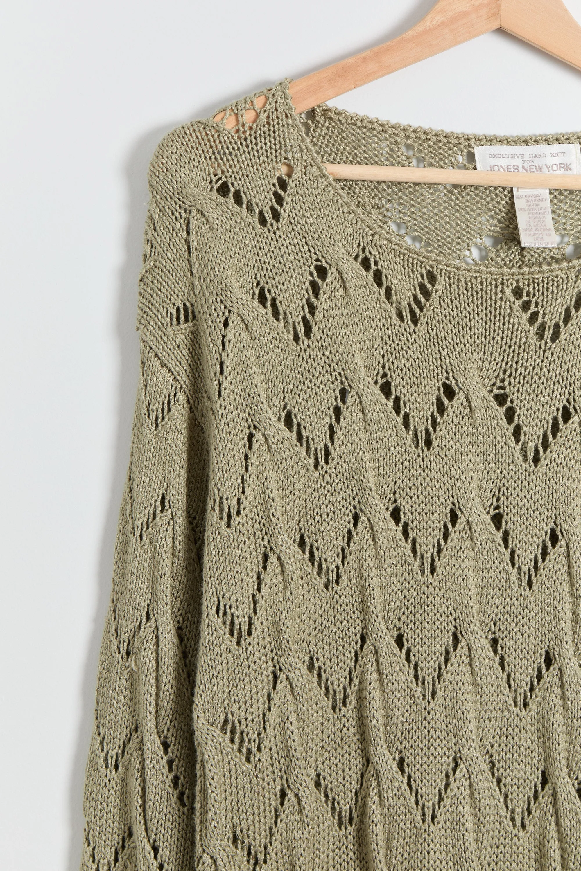 90s Sage Diamond Pointelle Tunic Sweater XL