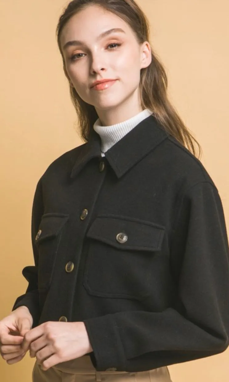 Amida Black Fleece Cropped Jacket