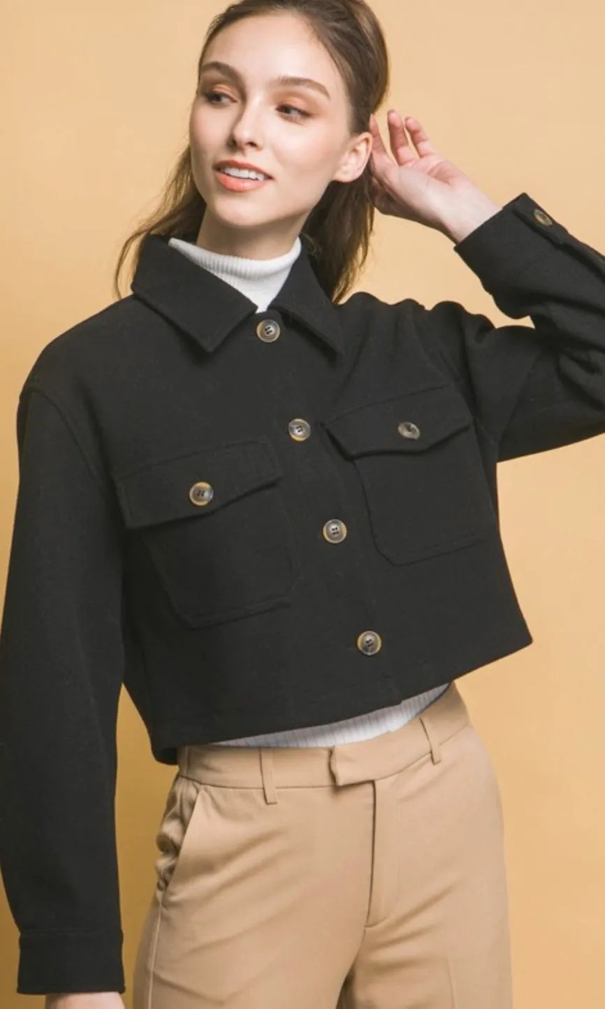 Amida Black Fleece Cropped Jacket