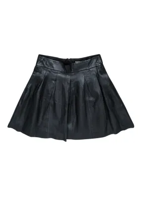 Banana Republic - Black Leather Pleated Mini Skirt Sz 0