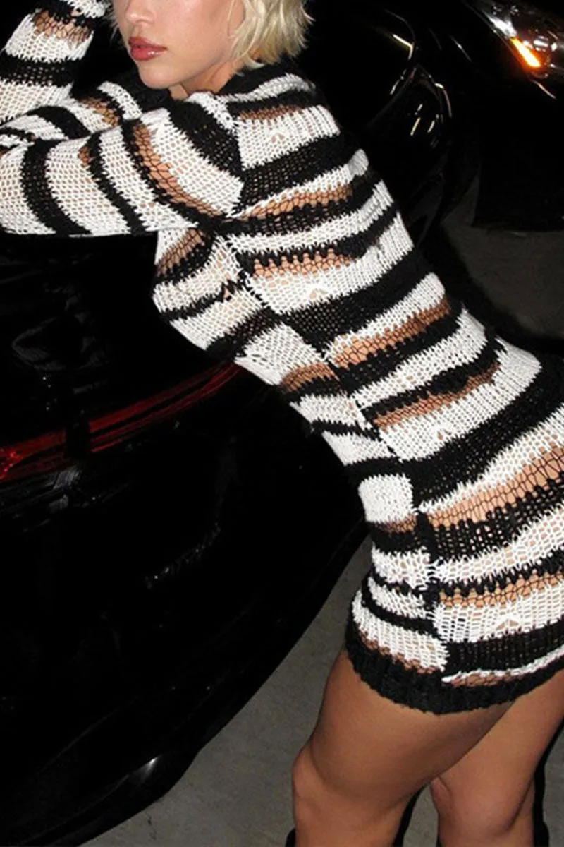 BE541 Crochet Sweater Short Dress