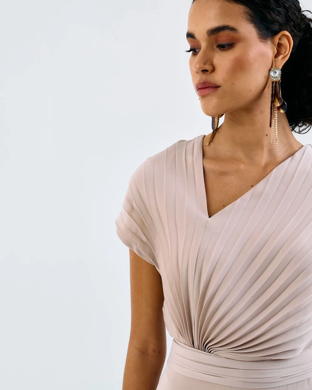 Beige Classic Pleated Dress