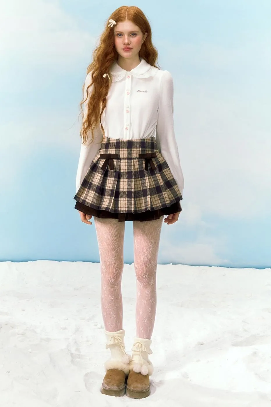 Bow Stitching Pleated Skirt