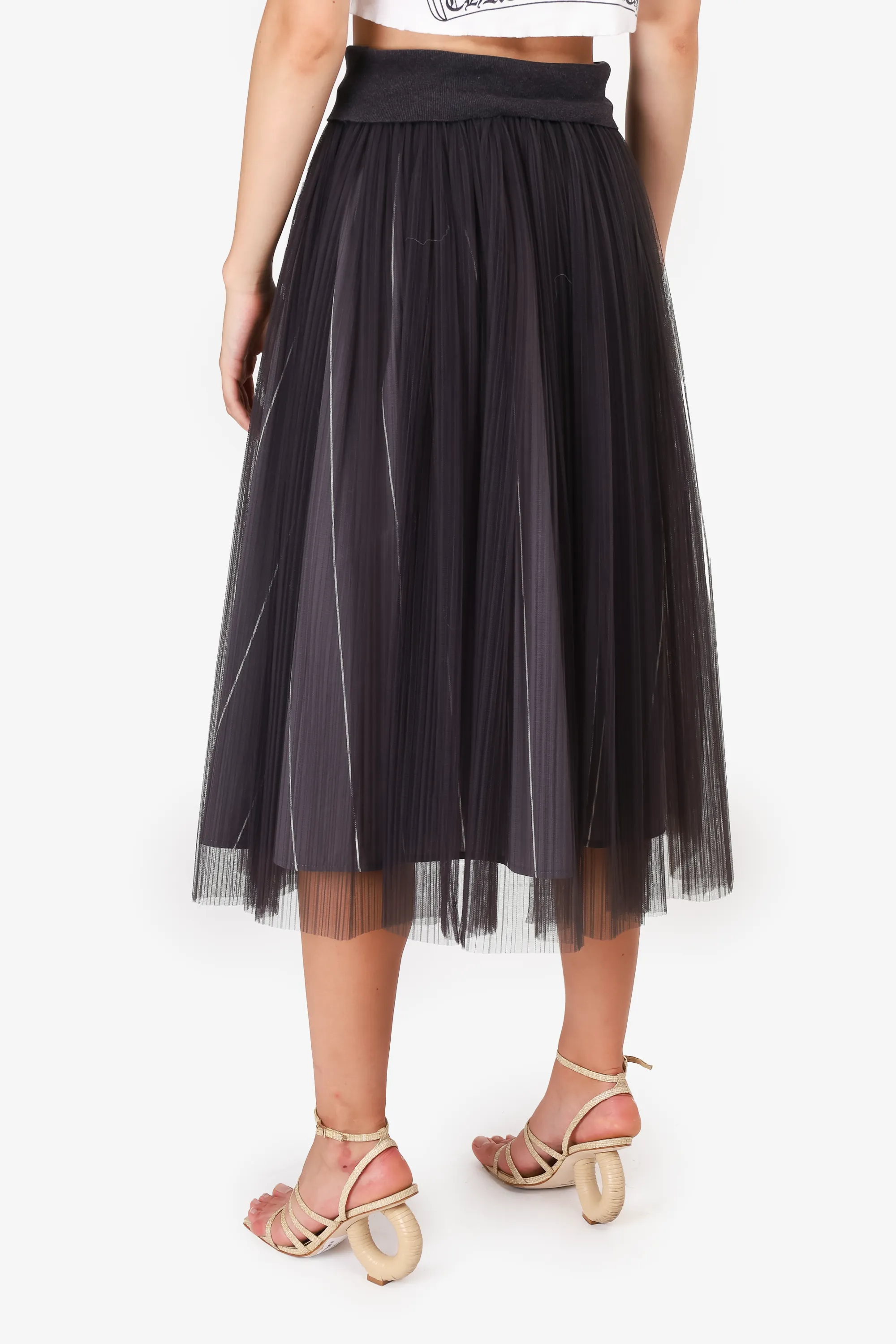 Brunello Cucinelli Grey Mesh Pleated Midi Skirt Size 2
