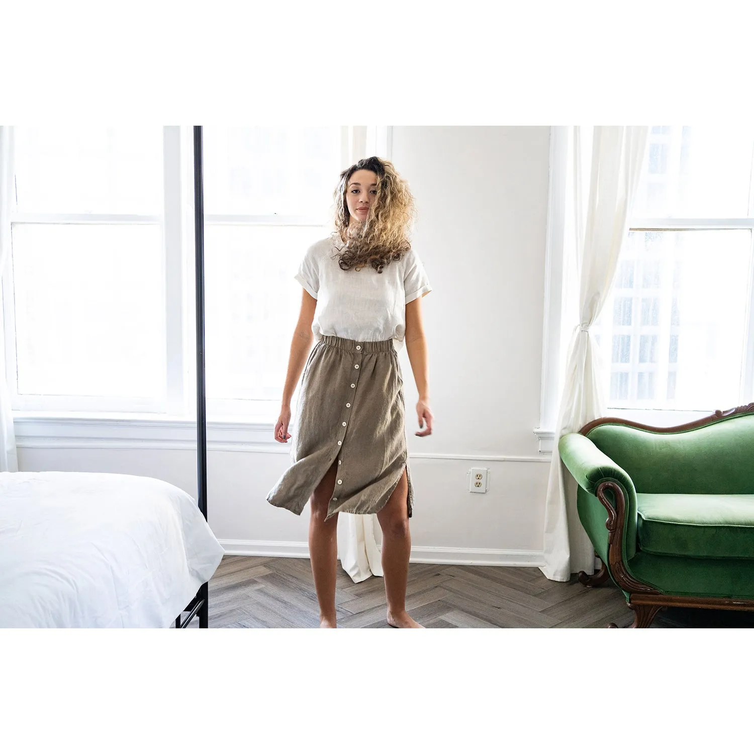 Button Front Skirt
