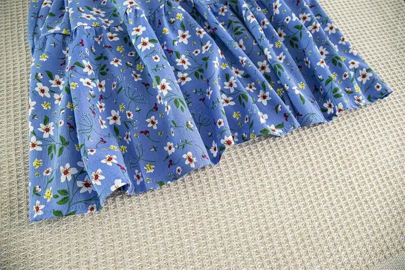 Chiffon Floral Printed Crinkling O-neck Long Sleeve Maxi Dress