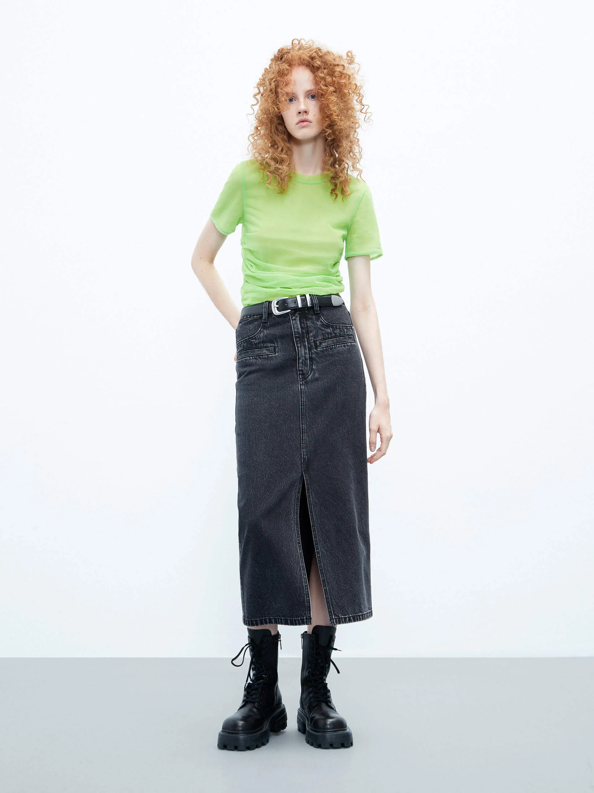 Chiffon Layered Pleated T-shirt