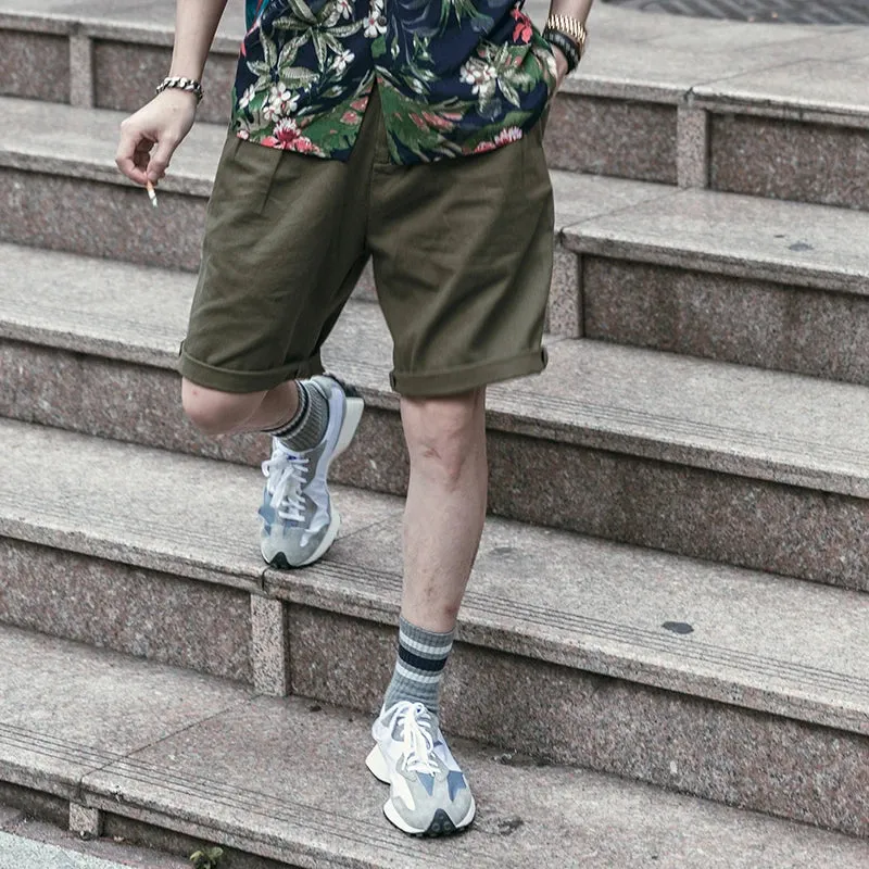 Classic Fit Pleated Front Chino Shorts - Casual Mens Work Wear