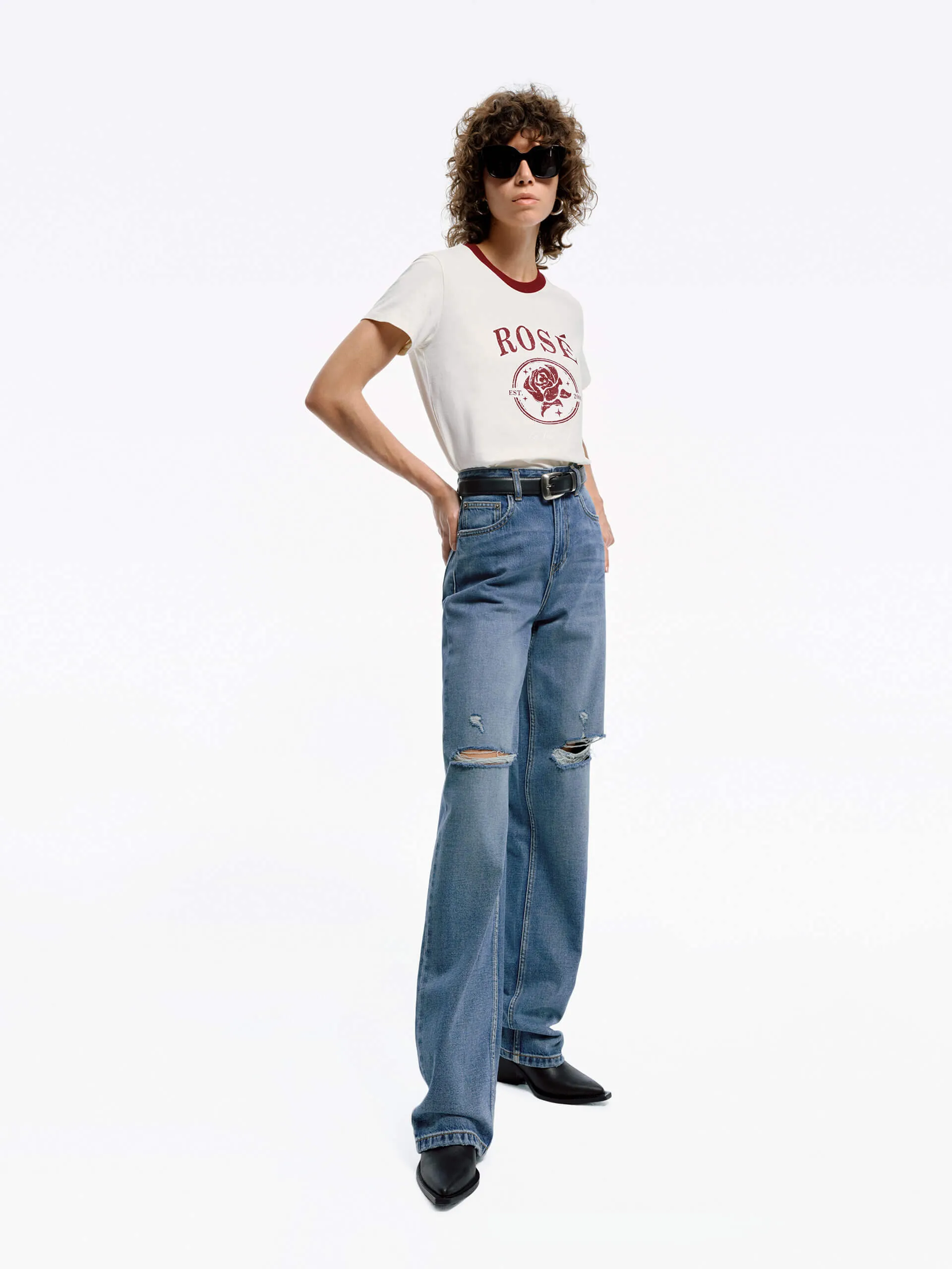 Cotton Rose Print T-shirt