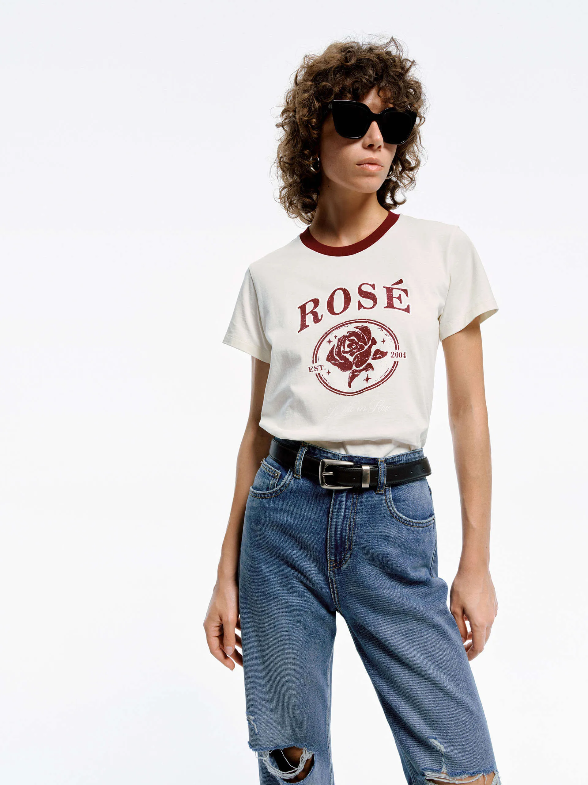 Cotton Rose Print T-shirt