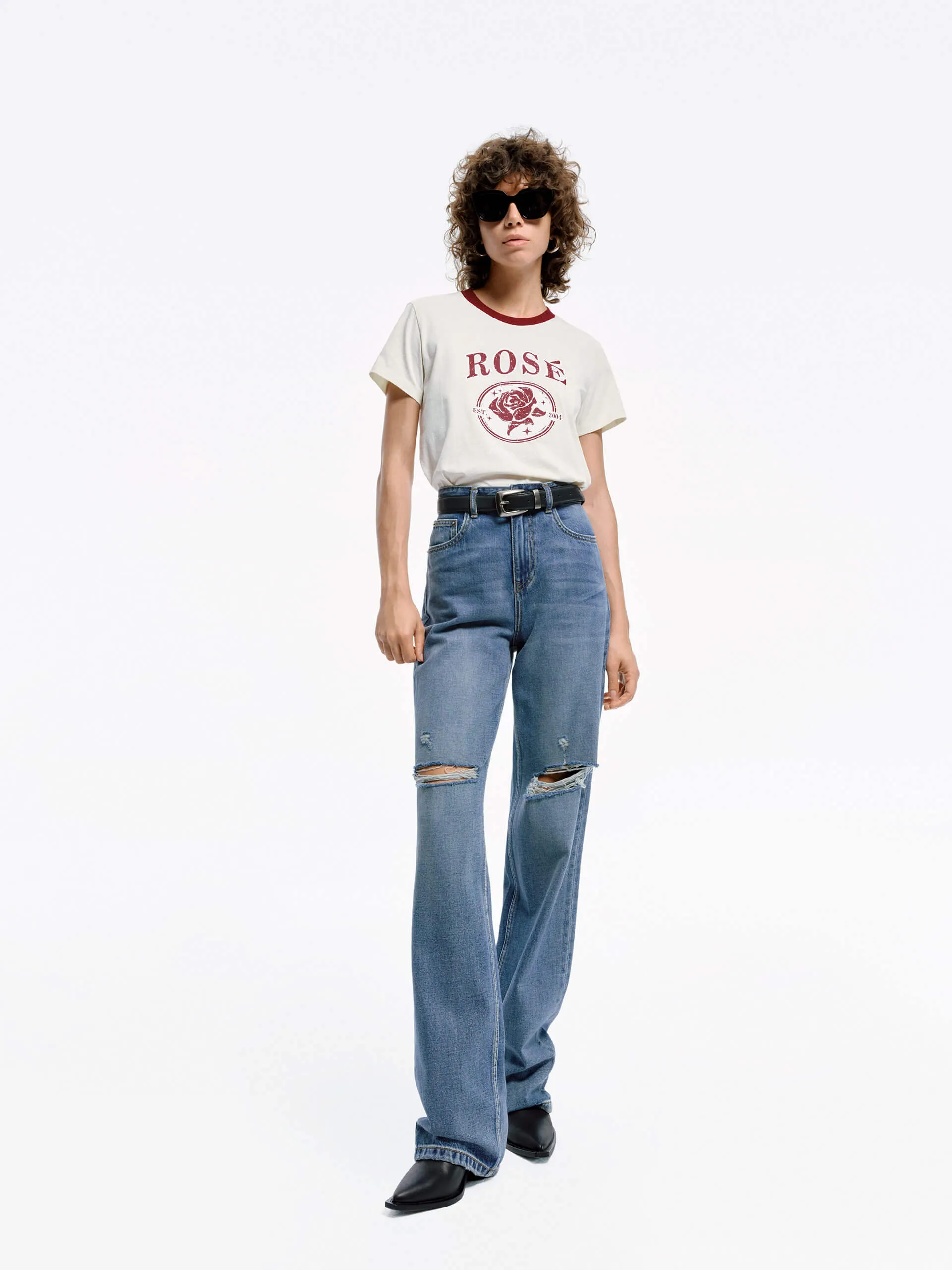 Cotton Rose Print T-shirt