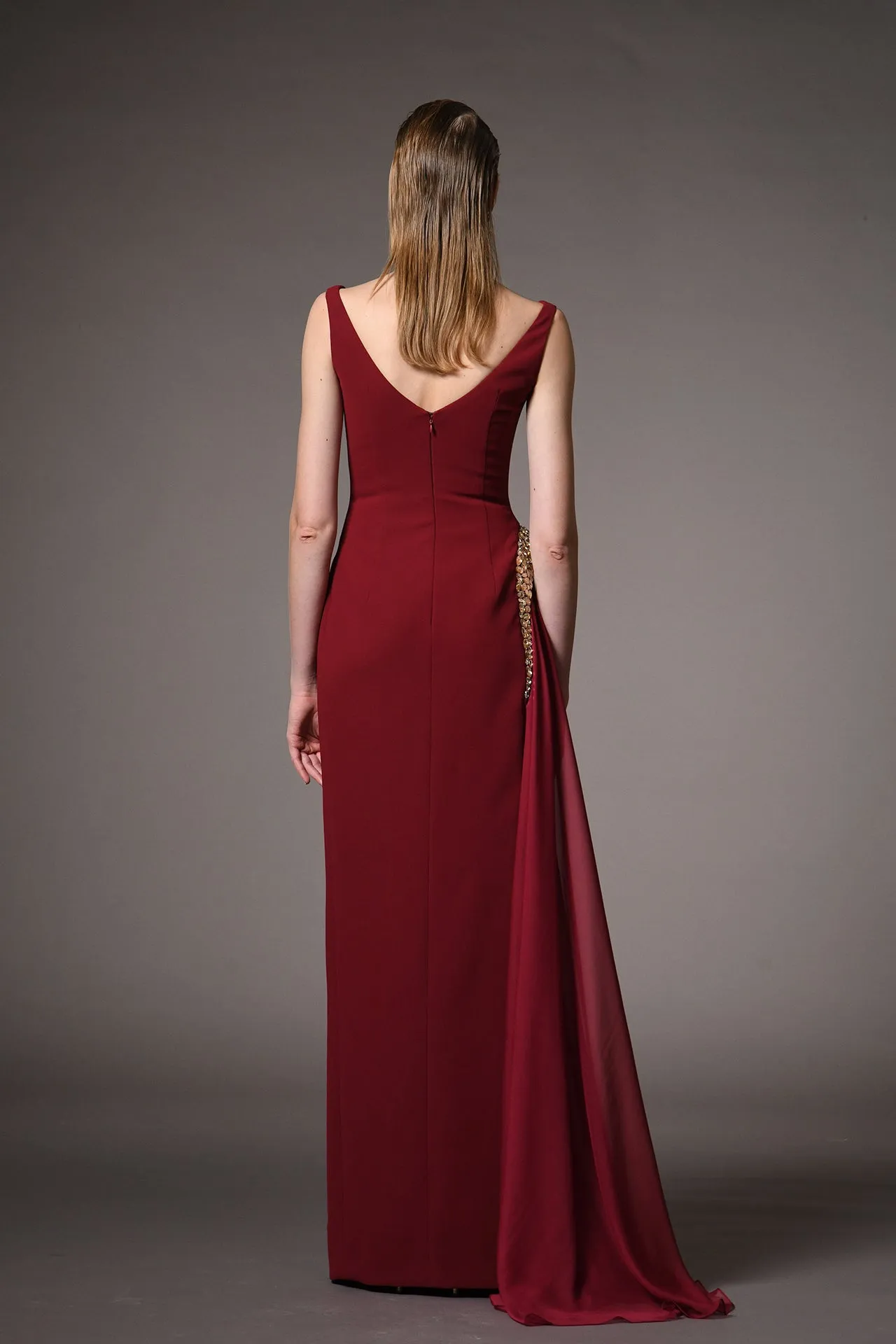 Crepe and Chiffon Sleeveless Column Dress