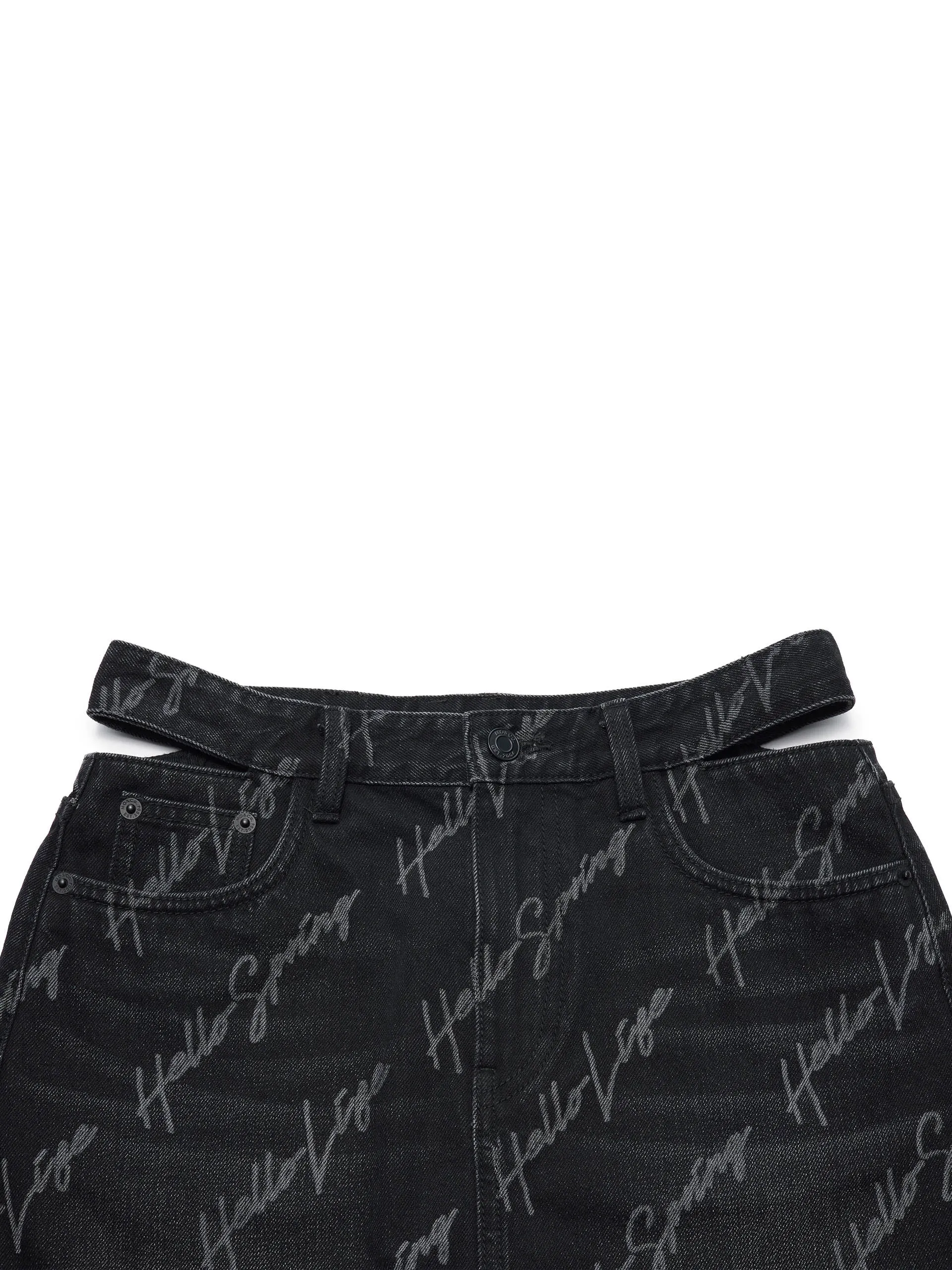Deconstruct Letter Print Denim Skirt
