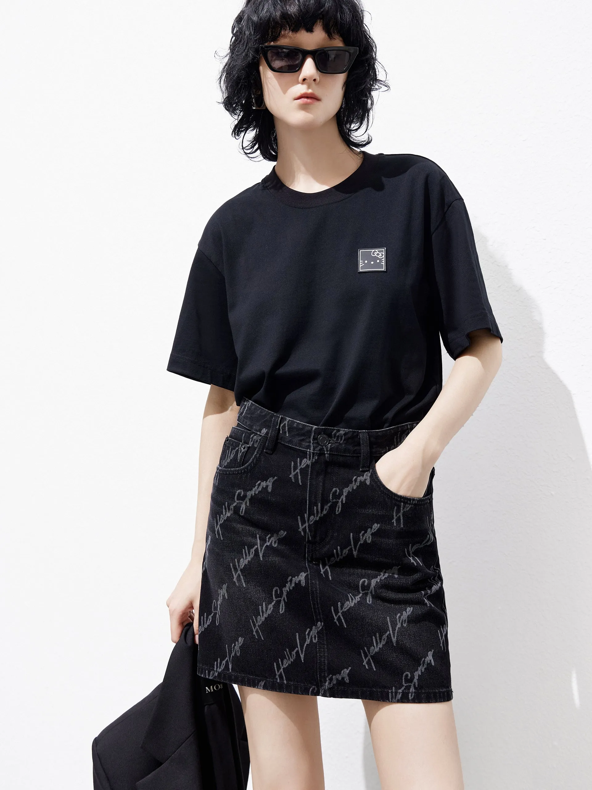 Deconstruct Letter Print Denim Skirt