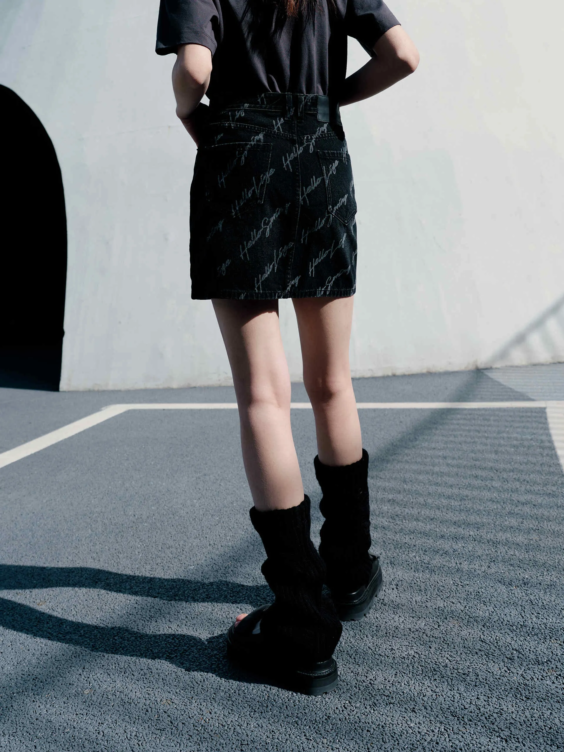 Deconstruct Letter Print Denim Skirt