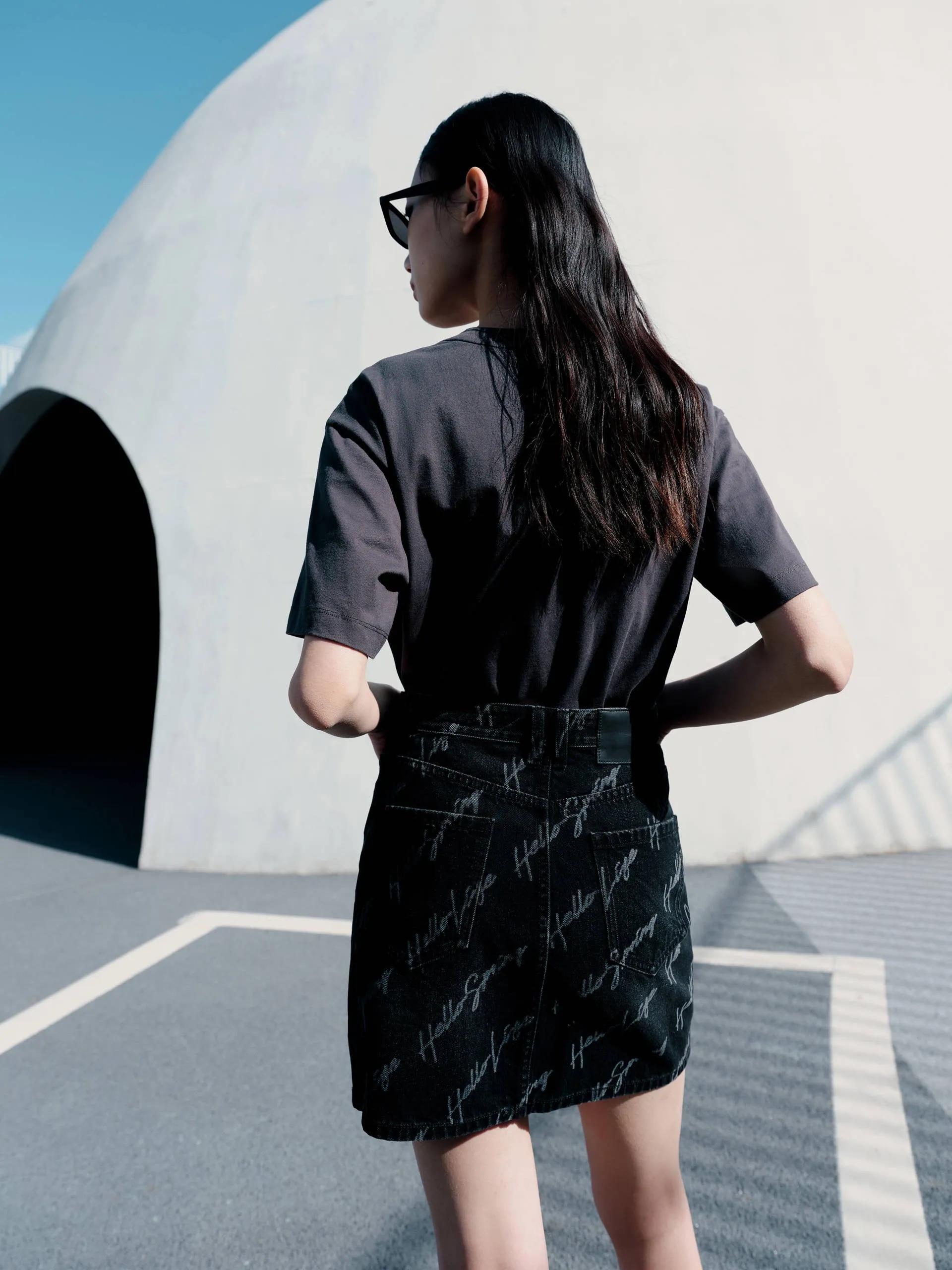Deconstruct Letter Print Denim Skirt