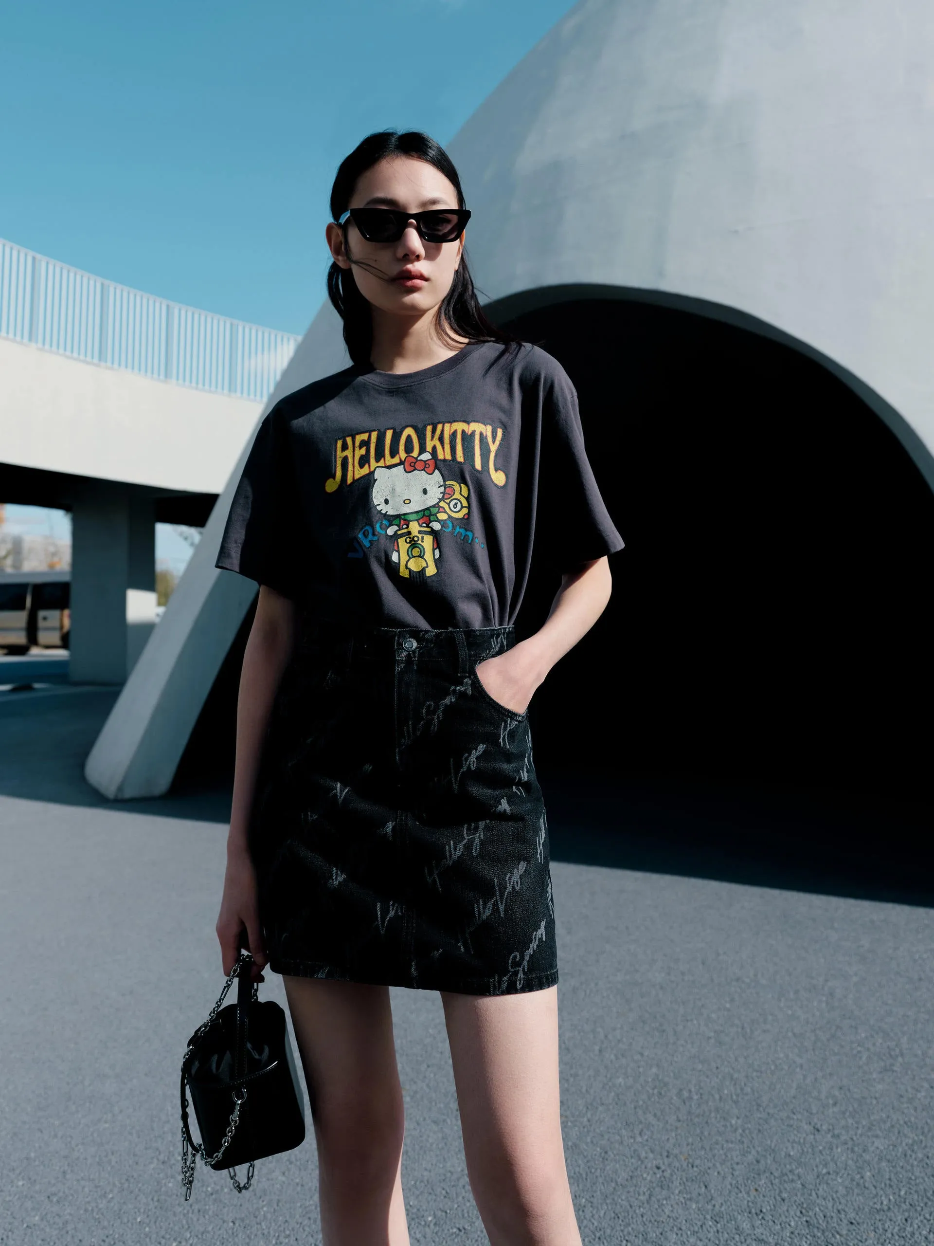 Deconstruct Letter Print Denim Skirt