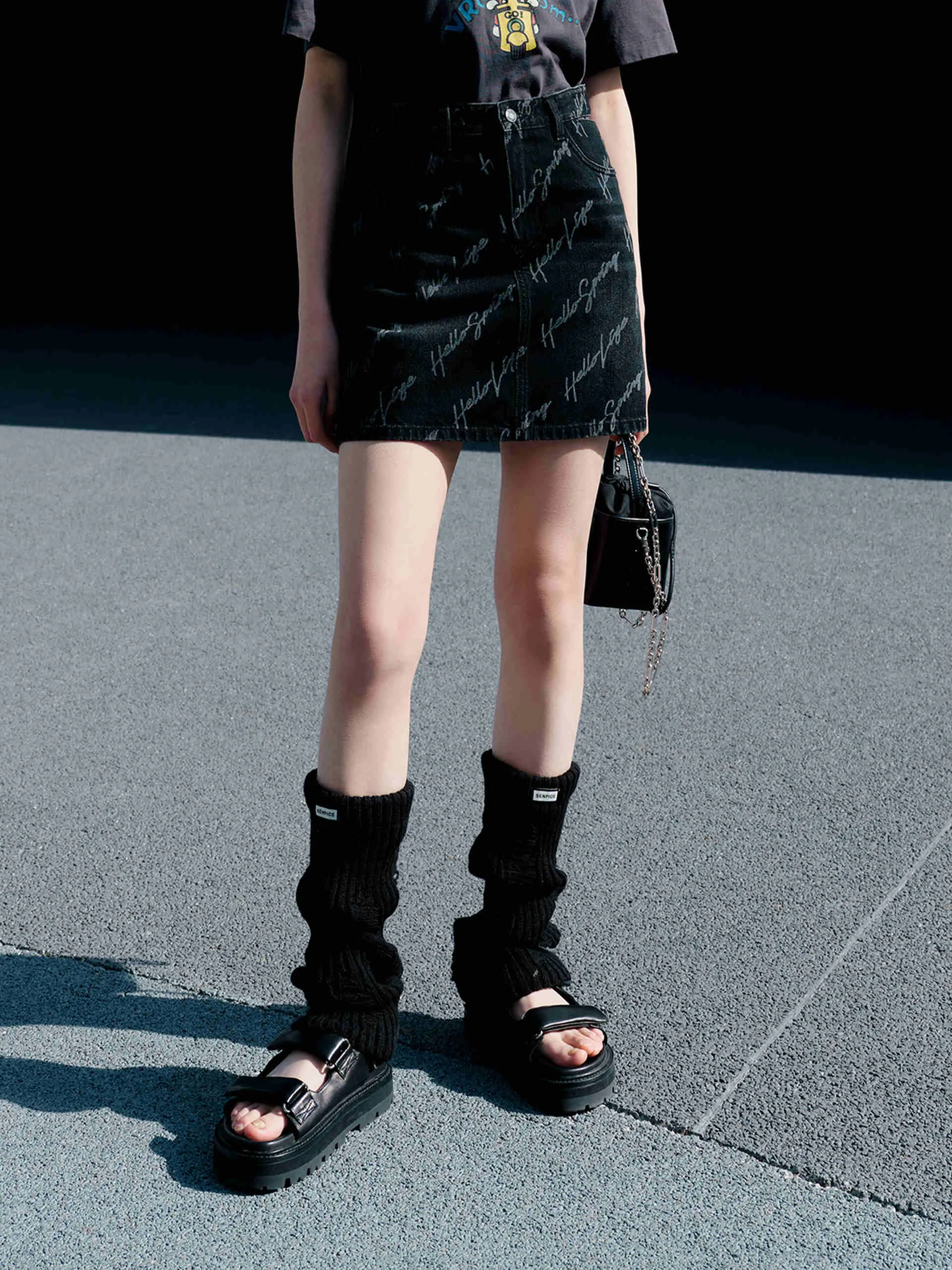 Deconstruct Letter Print Denim Skirt