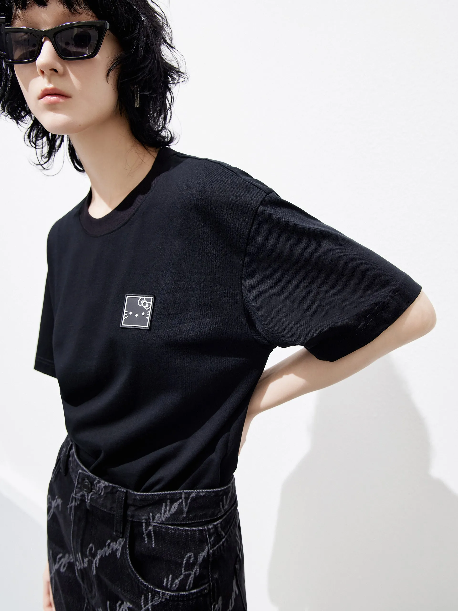 Deconstruct Letter Print Denim Skirt