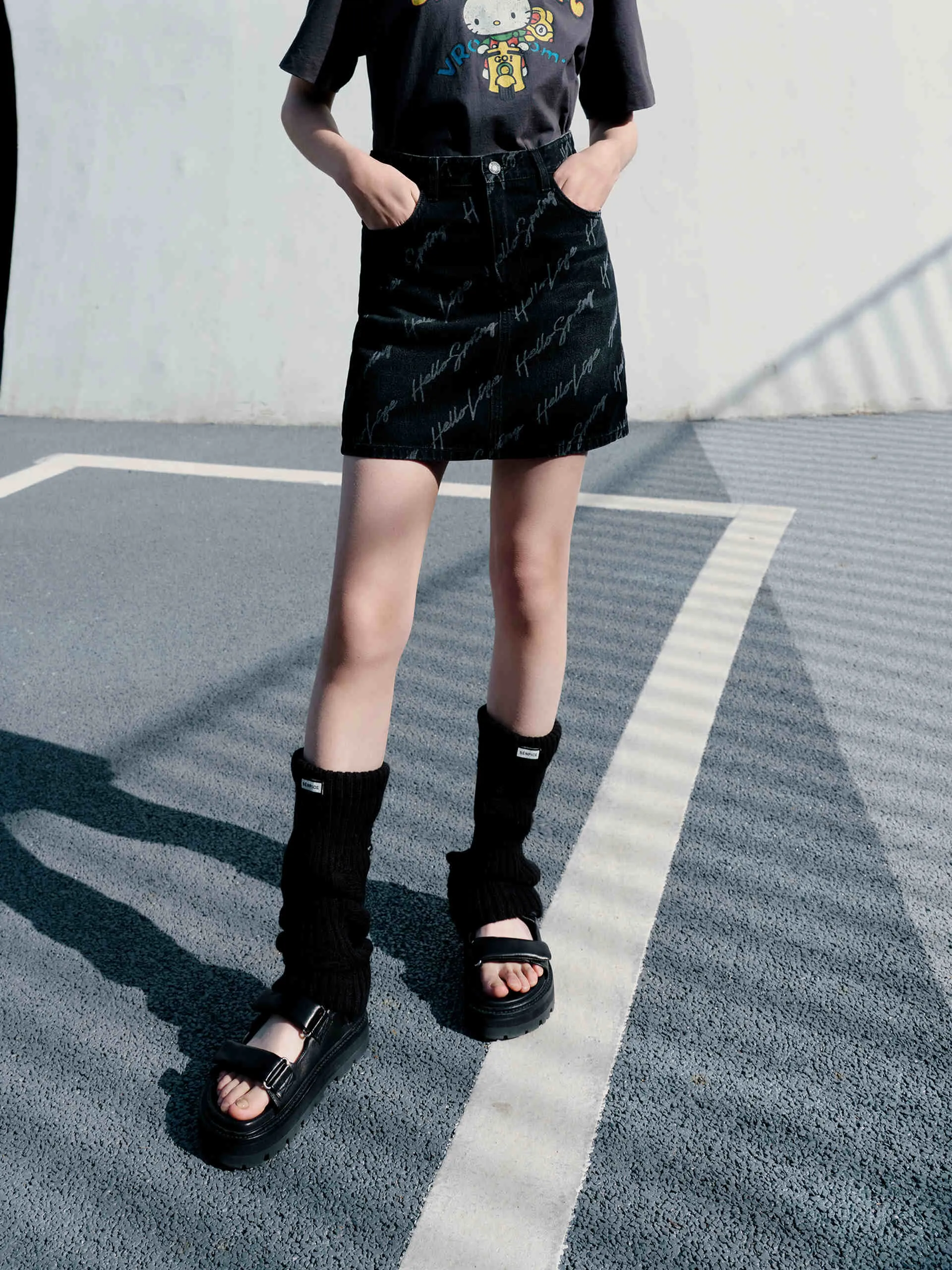 Deconstruct Letter Print Denim Skirt