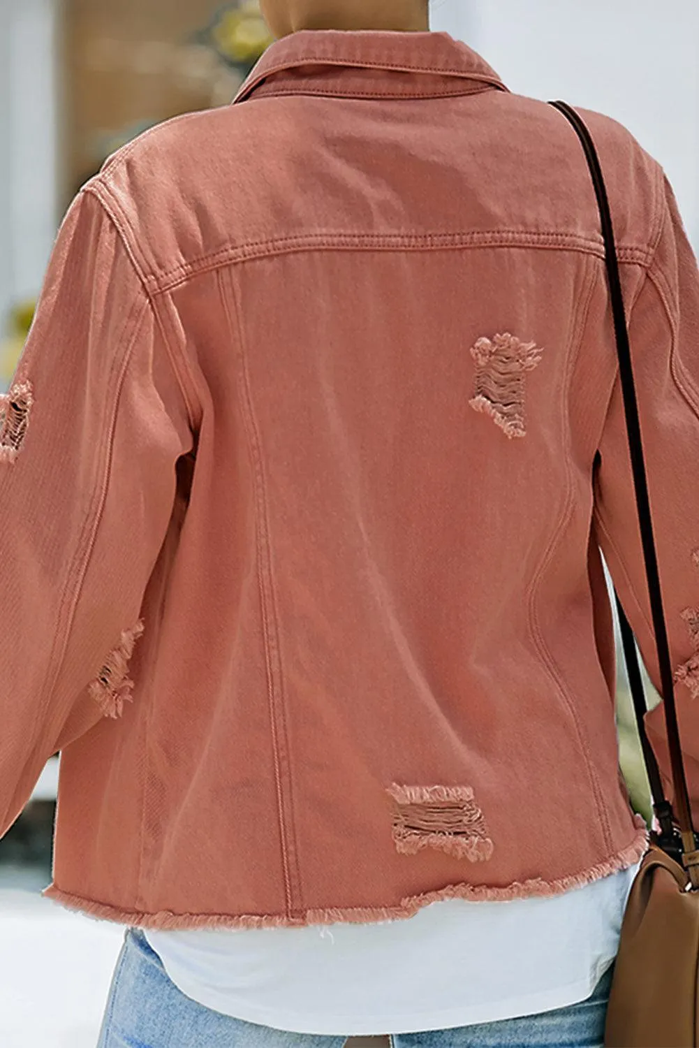 Distressed Cropped Denim Jacket with Edgy Raw Hem