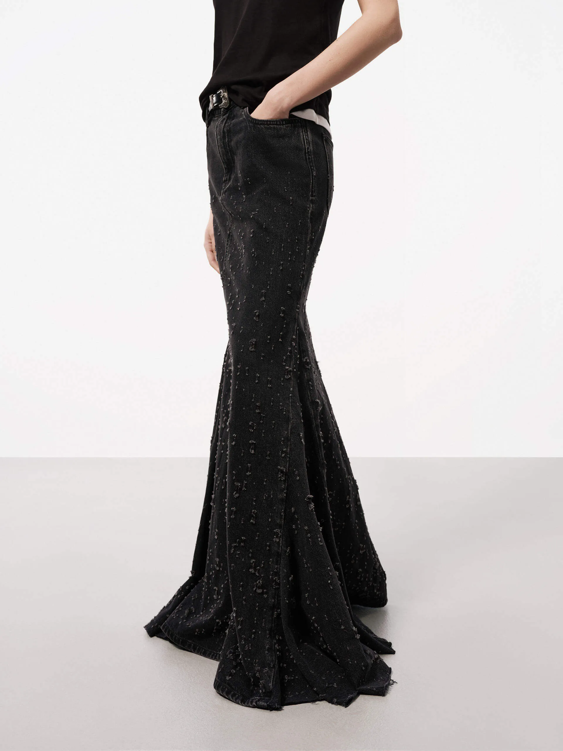 Distressed Effect Maxi Skirt