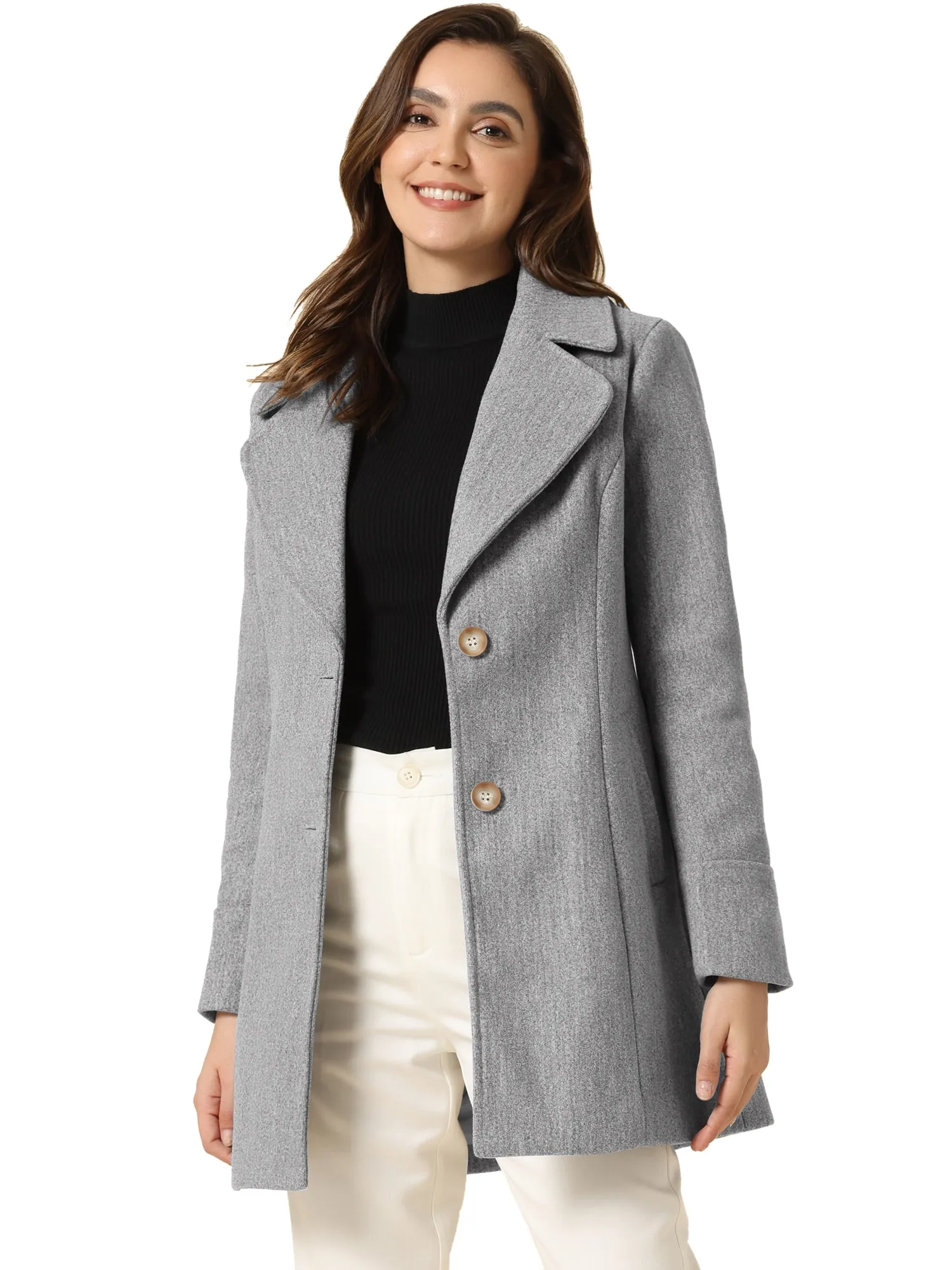 Elegant Notched Shawl Collar Single Breasted Winter Long Coat