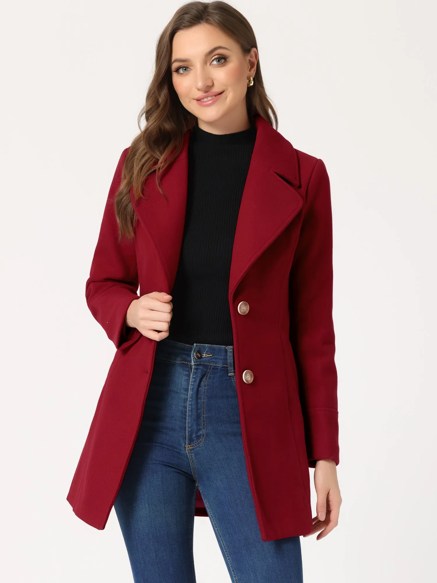 Elegant Notched Shawl Collar Single Breasted Winter Long Coat