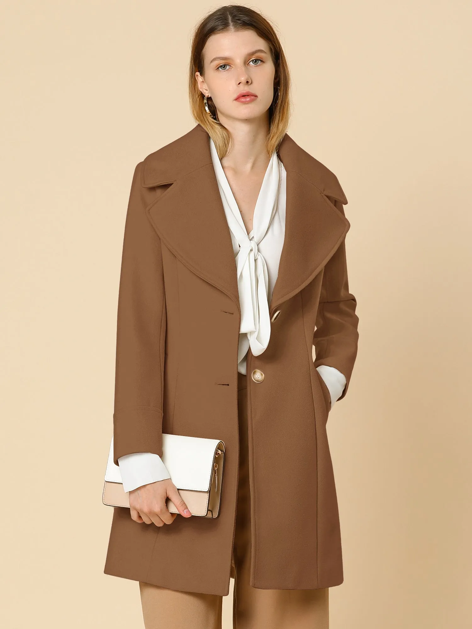 Elegant Notched Shawl Collar Single Breasted Winter Long Coat