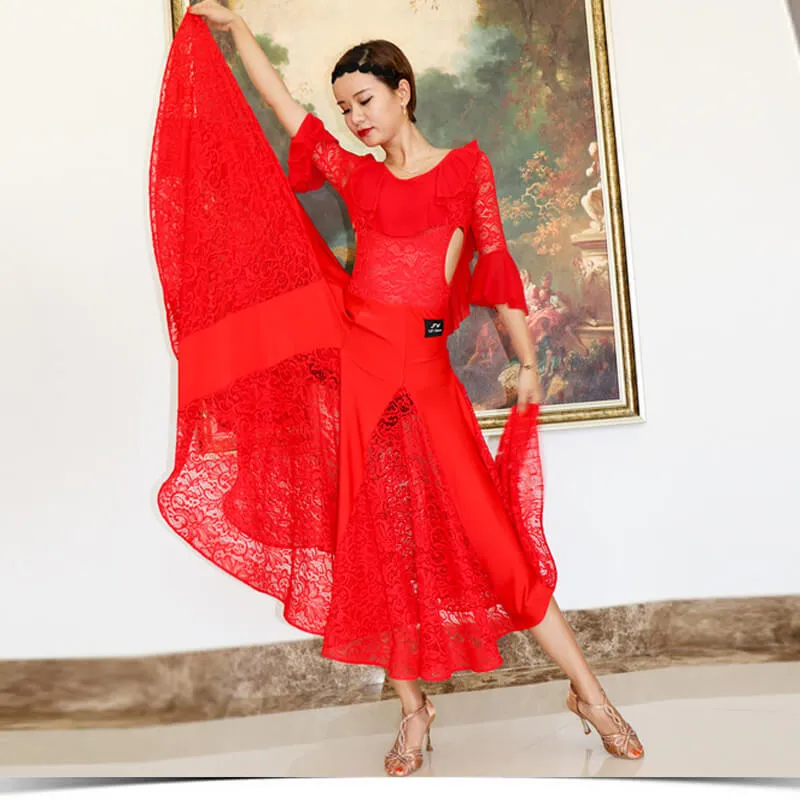 Fishtail Calf-Length Ballroom Dress with Lace