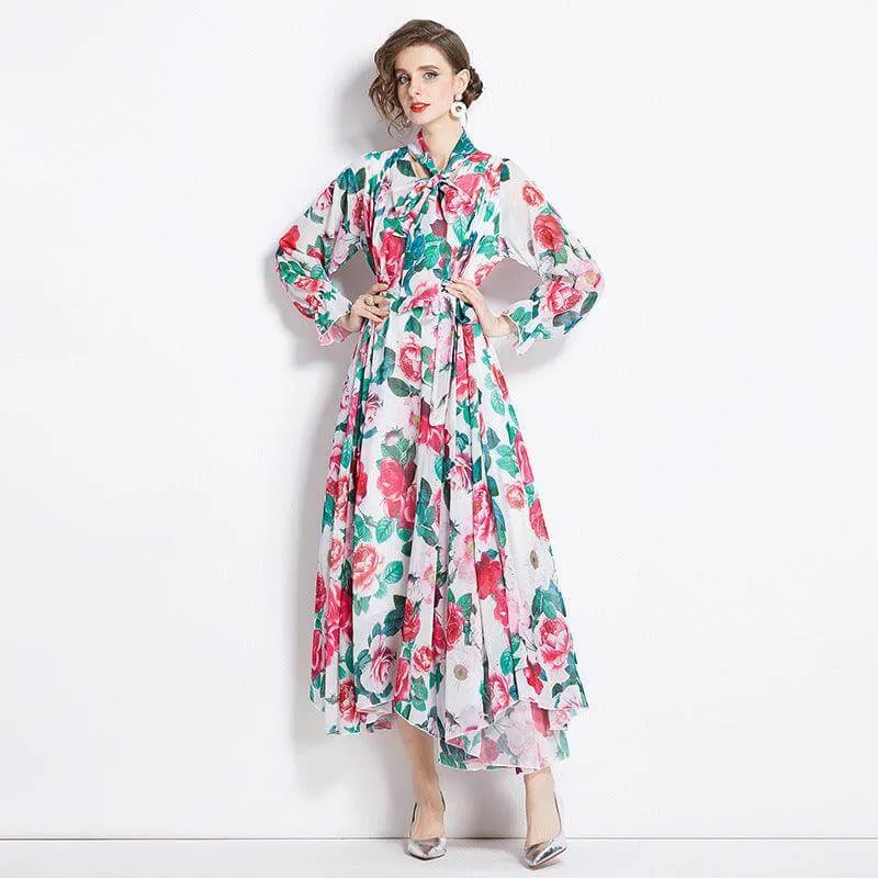 Floral Chiffon A-Line Dress for a Slimming Look