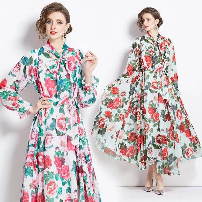 Floral Chiffon A-Line Dress for a Slimming Look