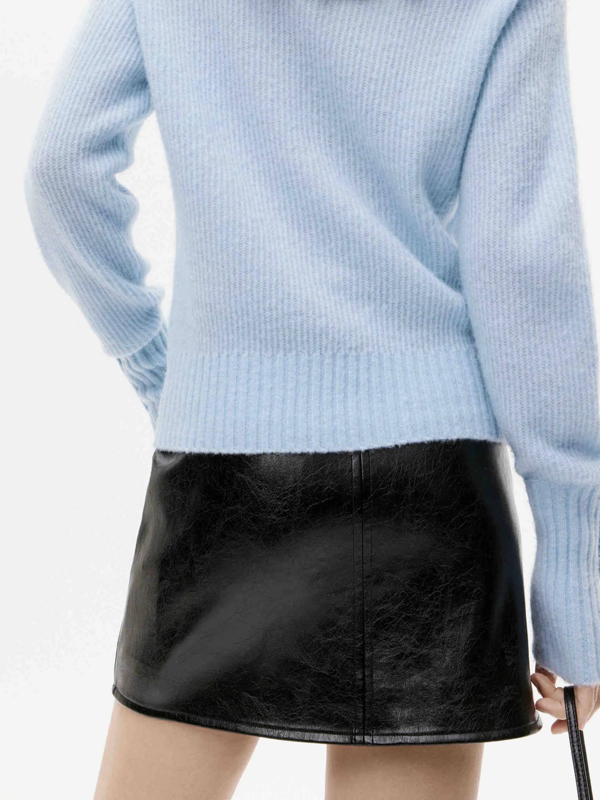 Front Zipper Leather Skirt