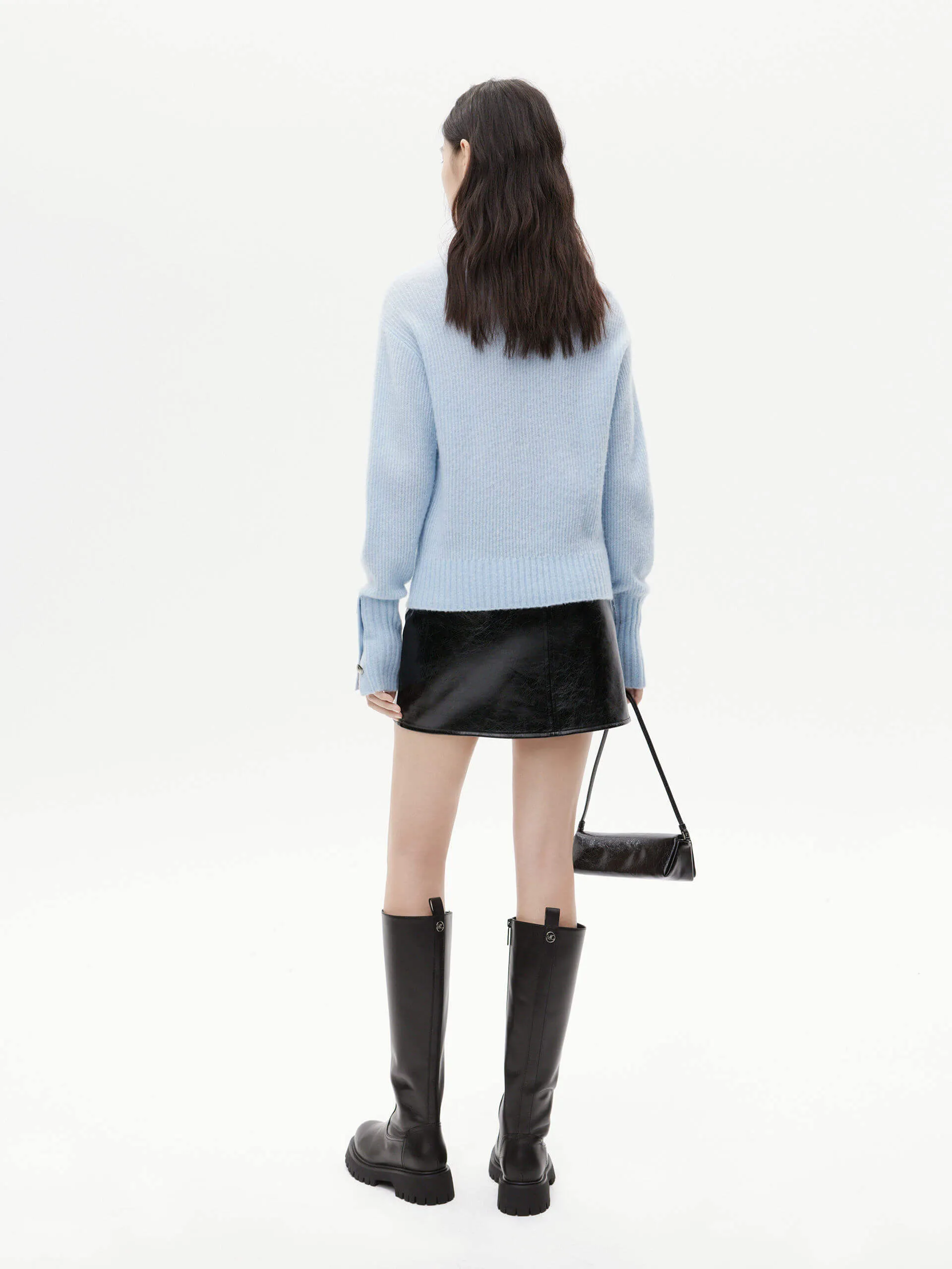 Front Zipper Leather Skirt