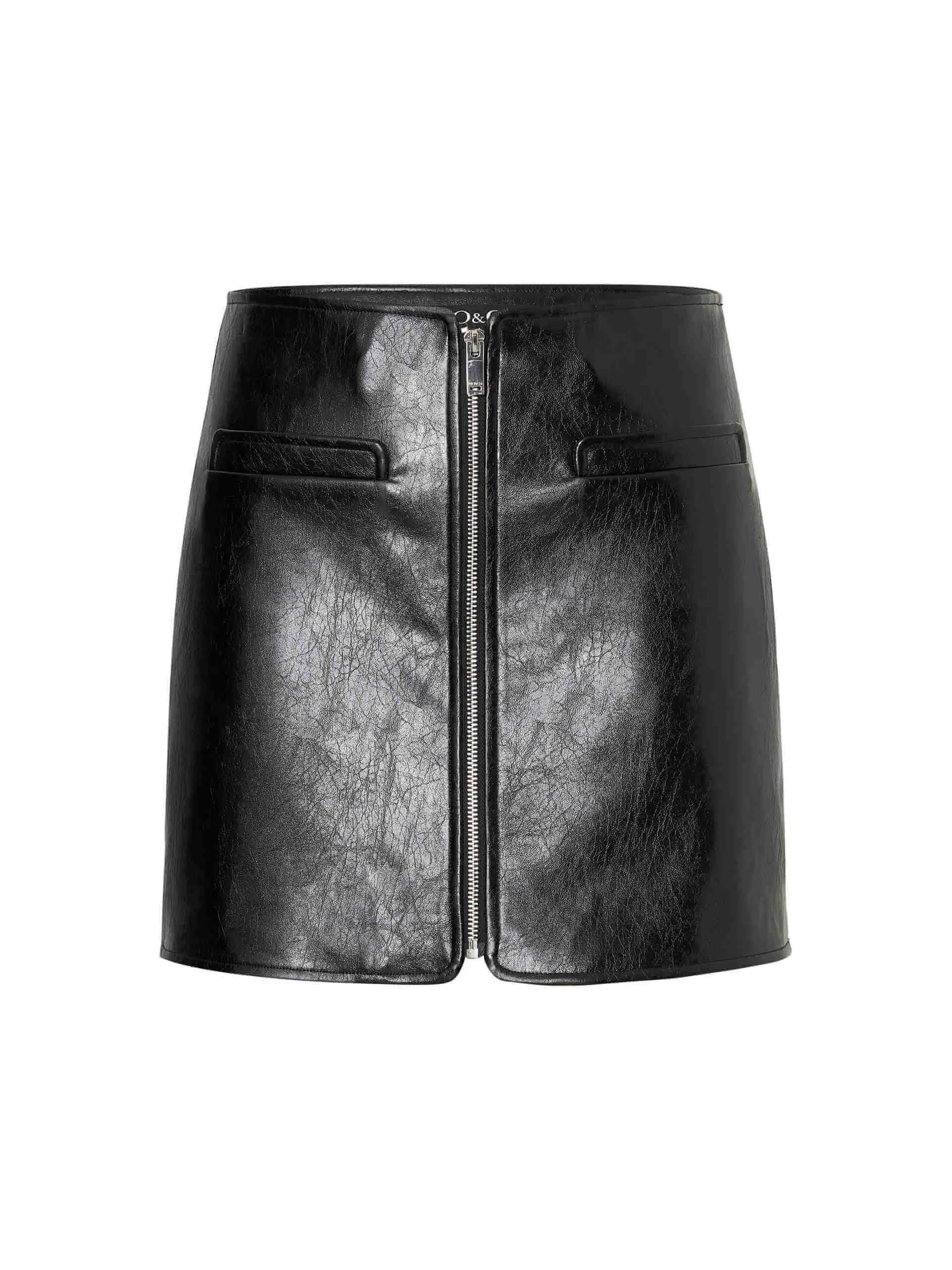 Front Zipper Leather Skirt