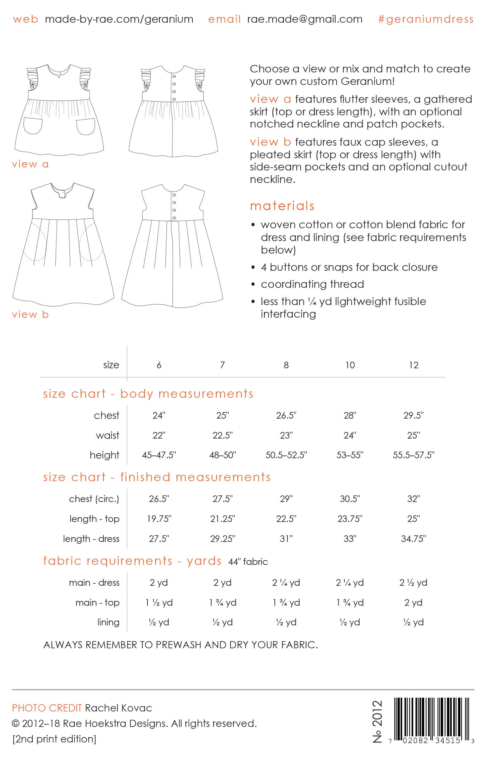 Geranium Dress (sizes 6-12) - PRINTED PATTERN