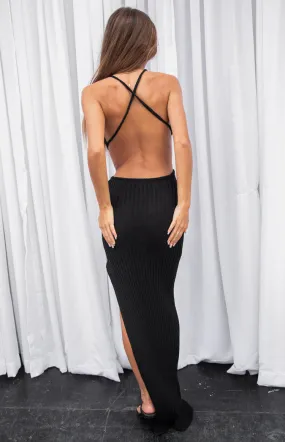Hallie Black Knit Cut Out Midi Dress