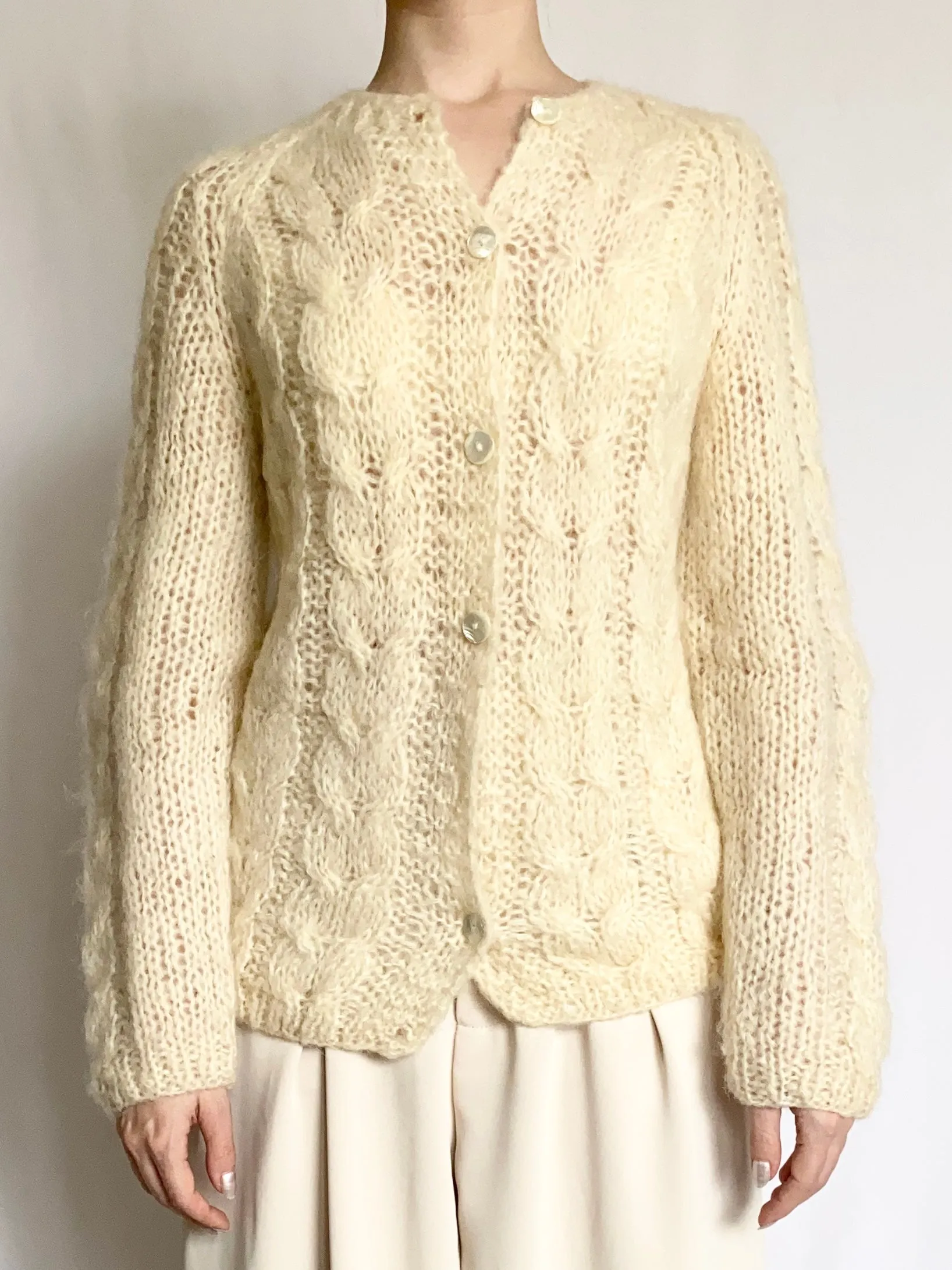 Hand Made Italian Mohair Cardigan Sweater (S)