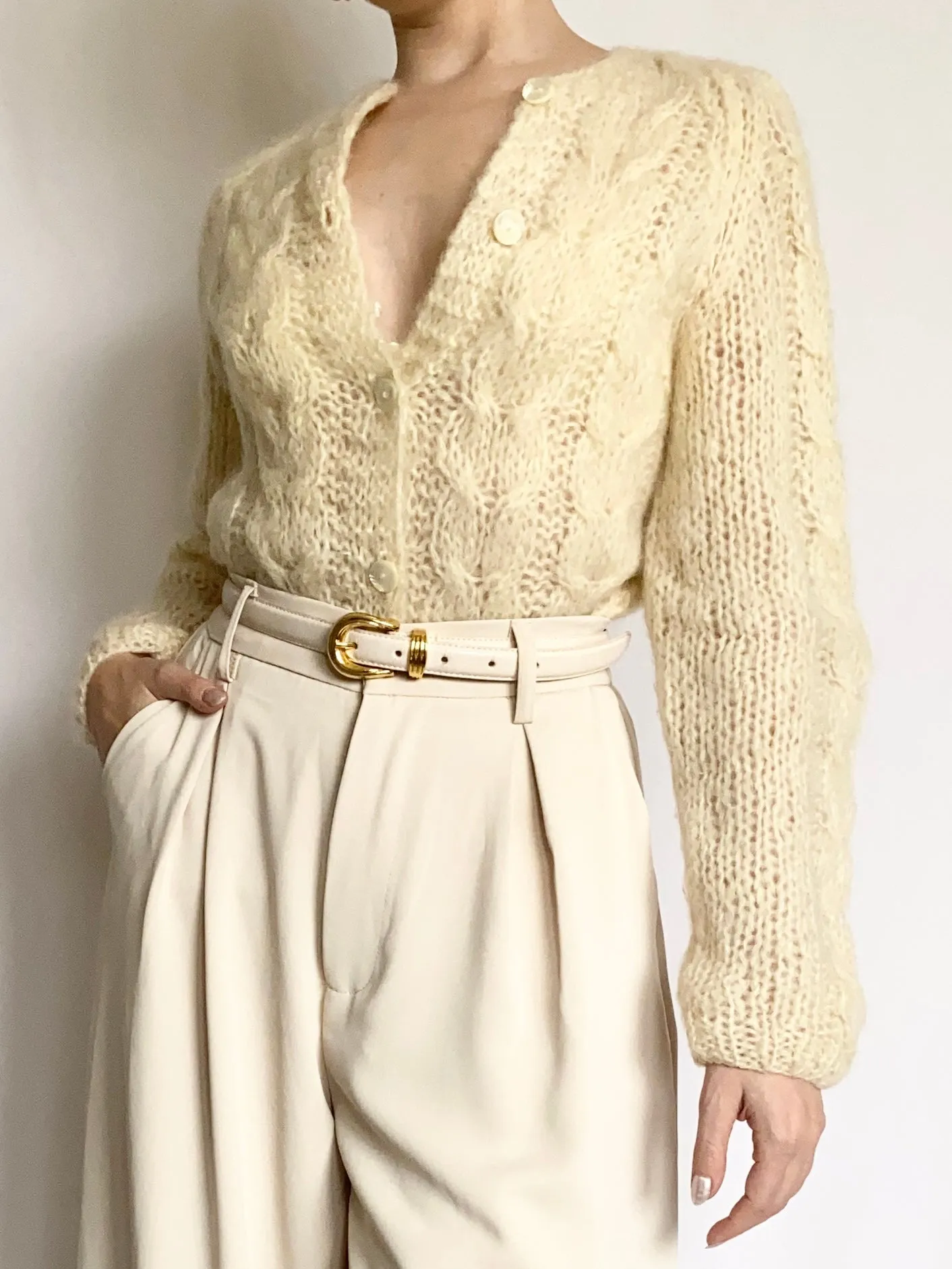 Hand Made Italian Mohair Cardigan Sweater (S)