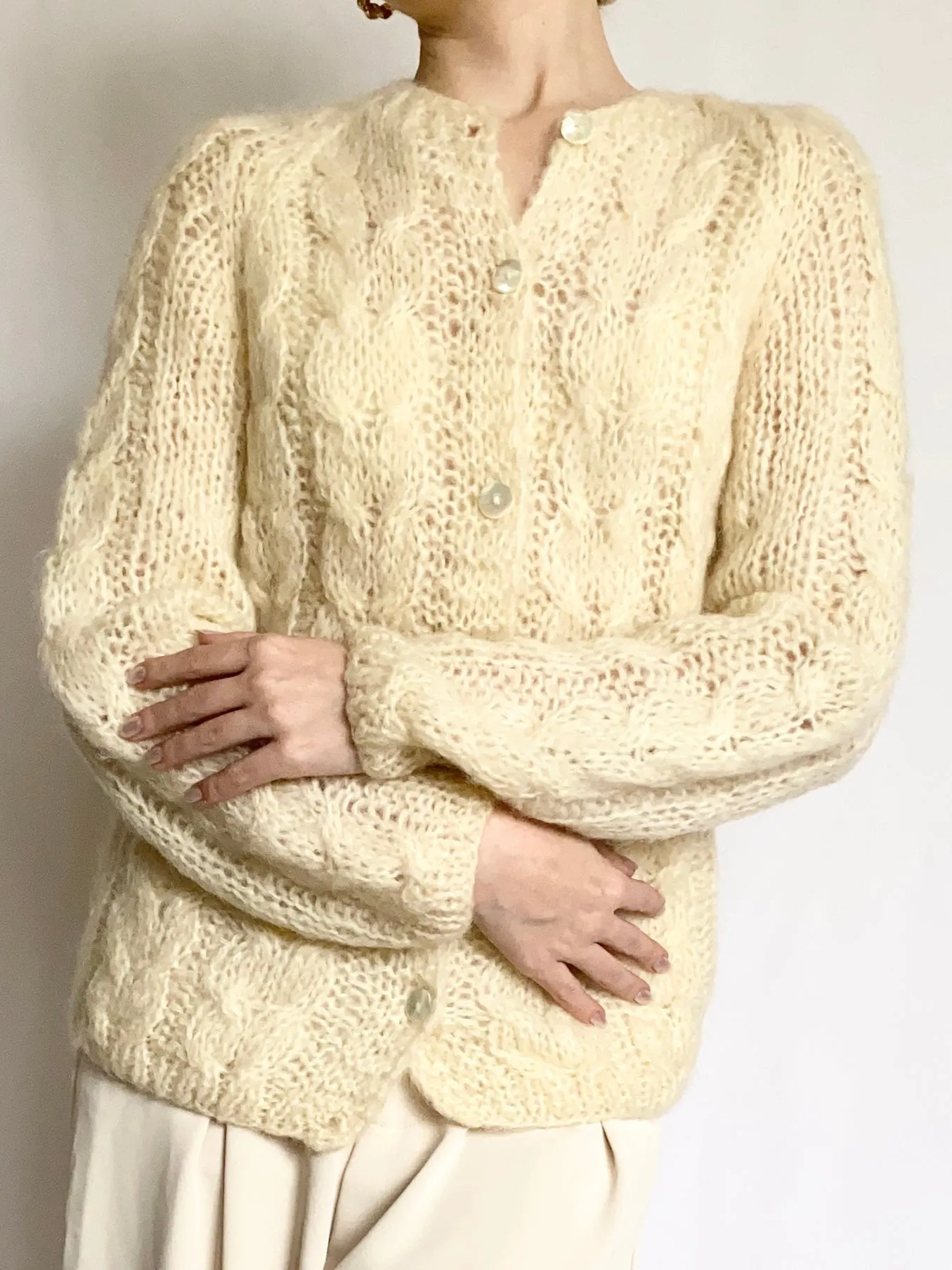 Hand Made Italian Mohair Cardigan Sweater (S)