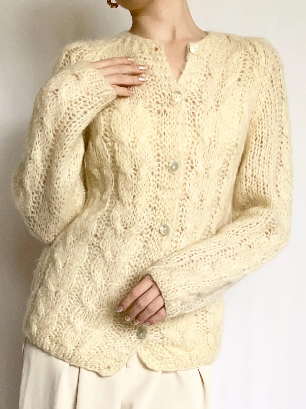 Hand Made Italian Mohair Cardigan Sweater (S)