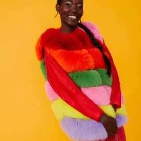 Jayley Gaga Faux Fur Striped Rainbow gilet