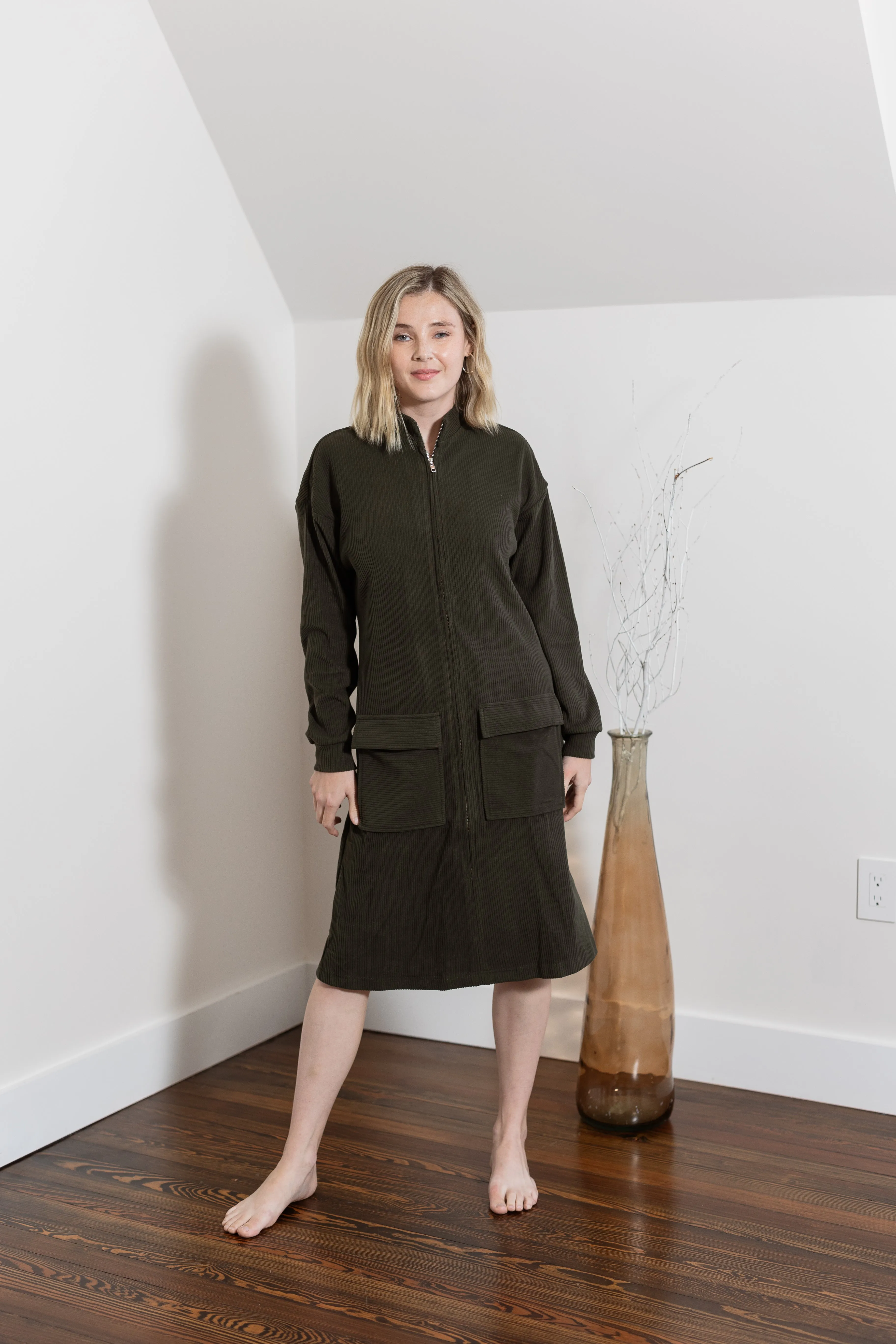 Knit zipper Green Dress