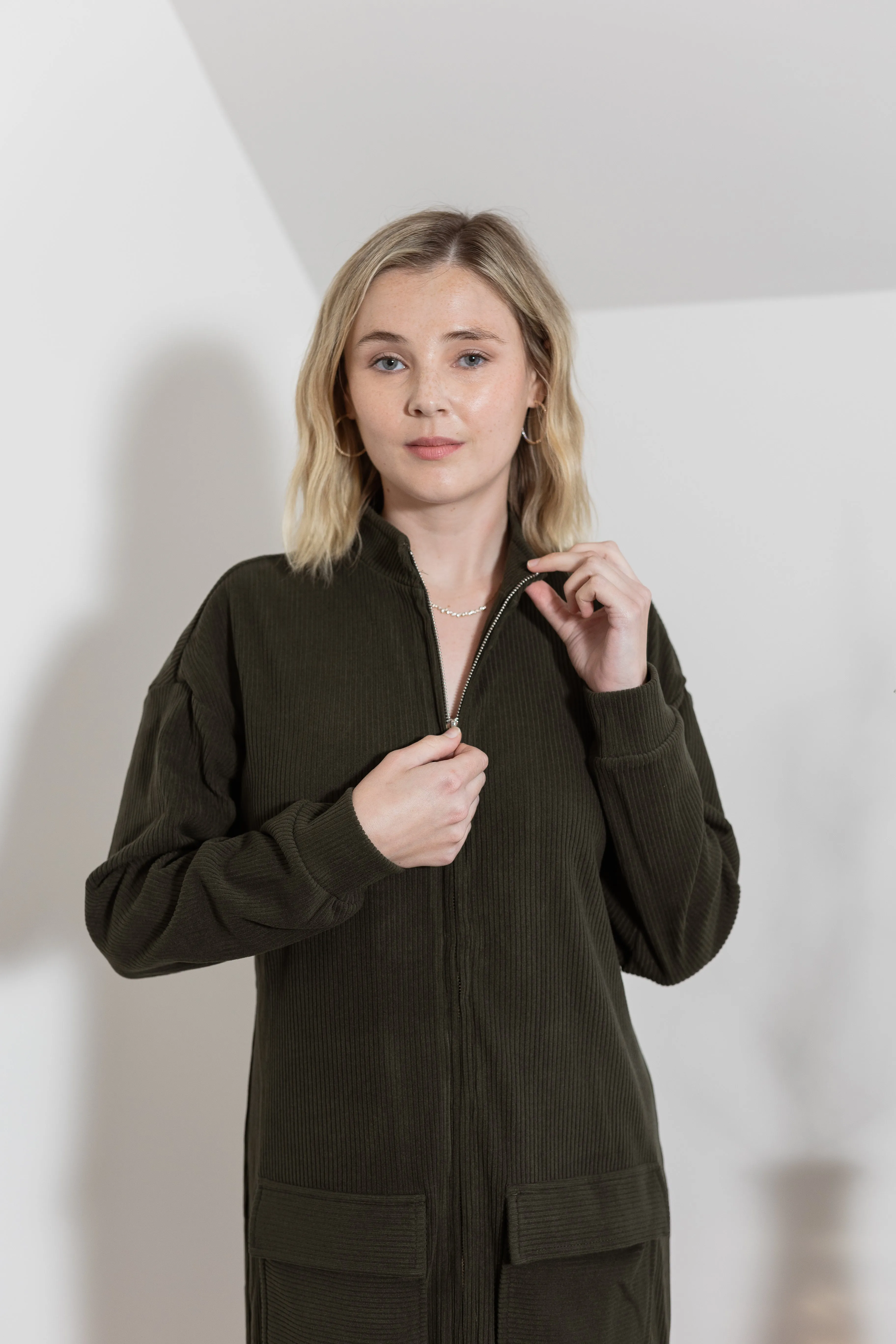 Knit zipper Green Dress