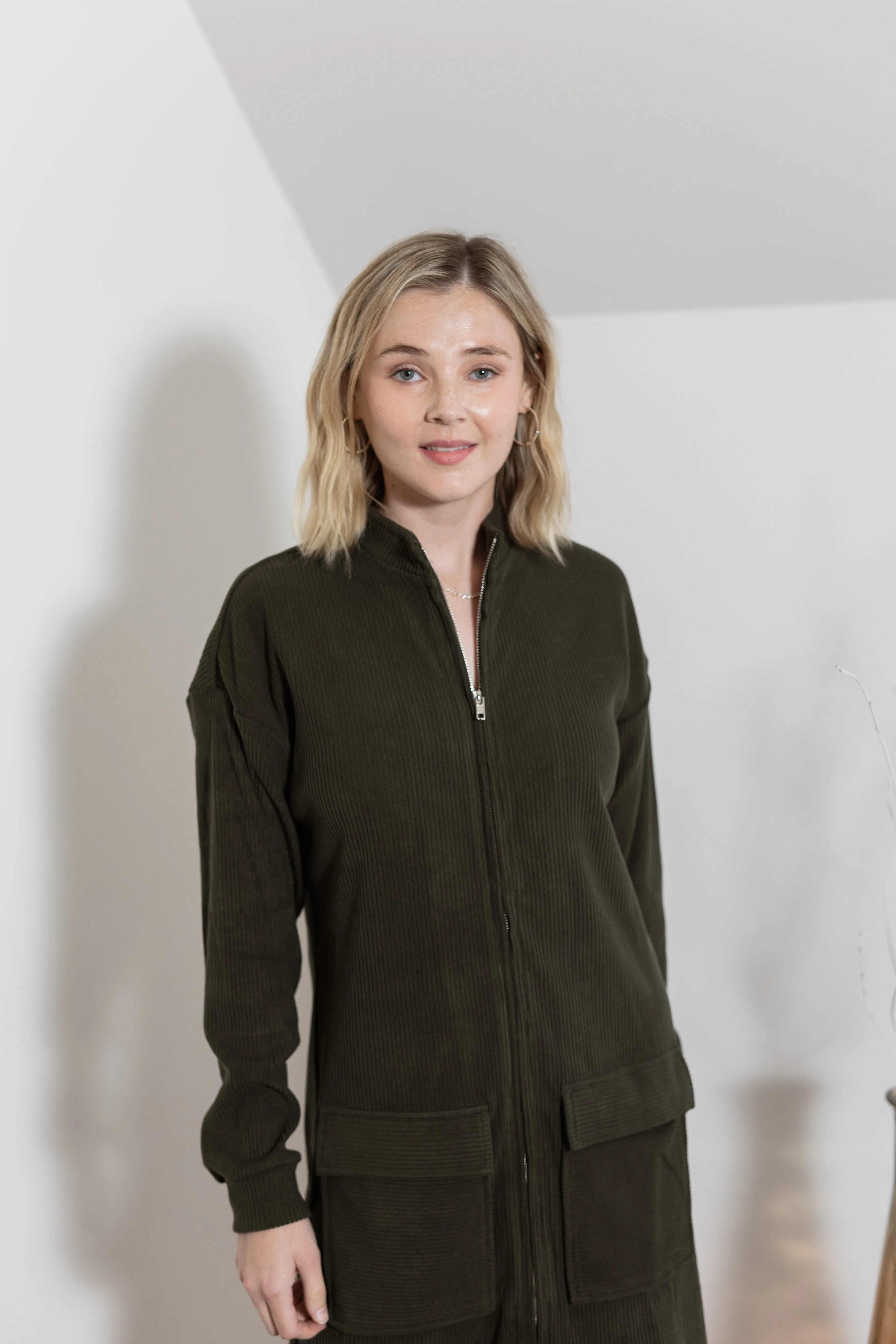 Knit zipper Green Dress