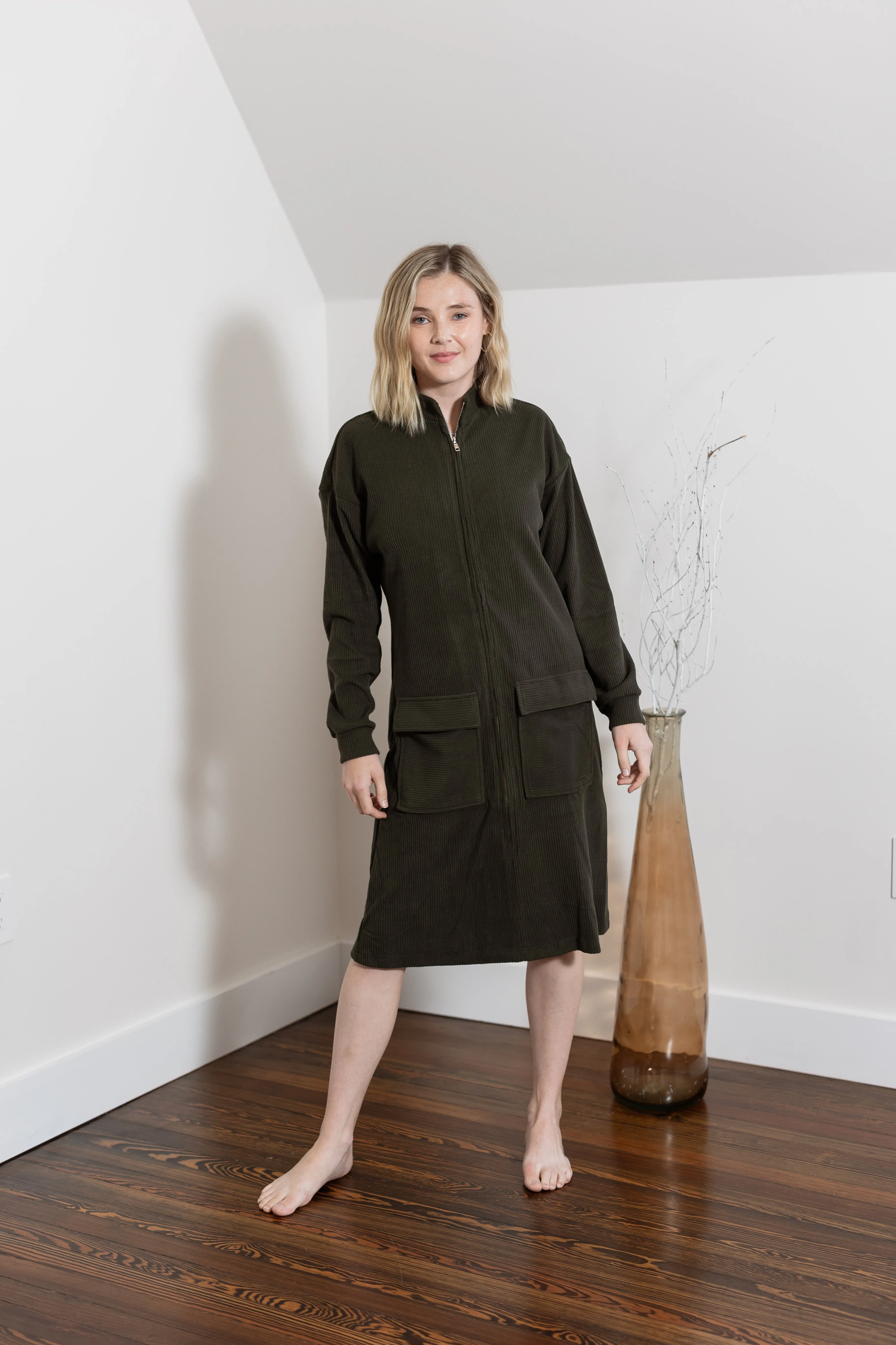 Knit zipper Green Dress