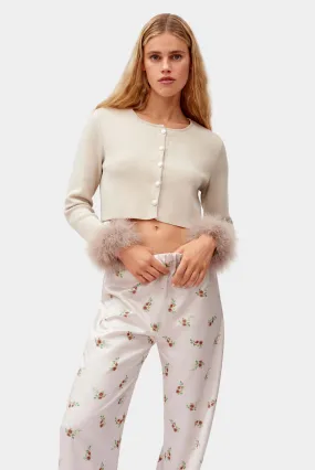 Knitted Cardigan with Detachable Feathers in Beige