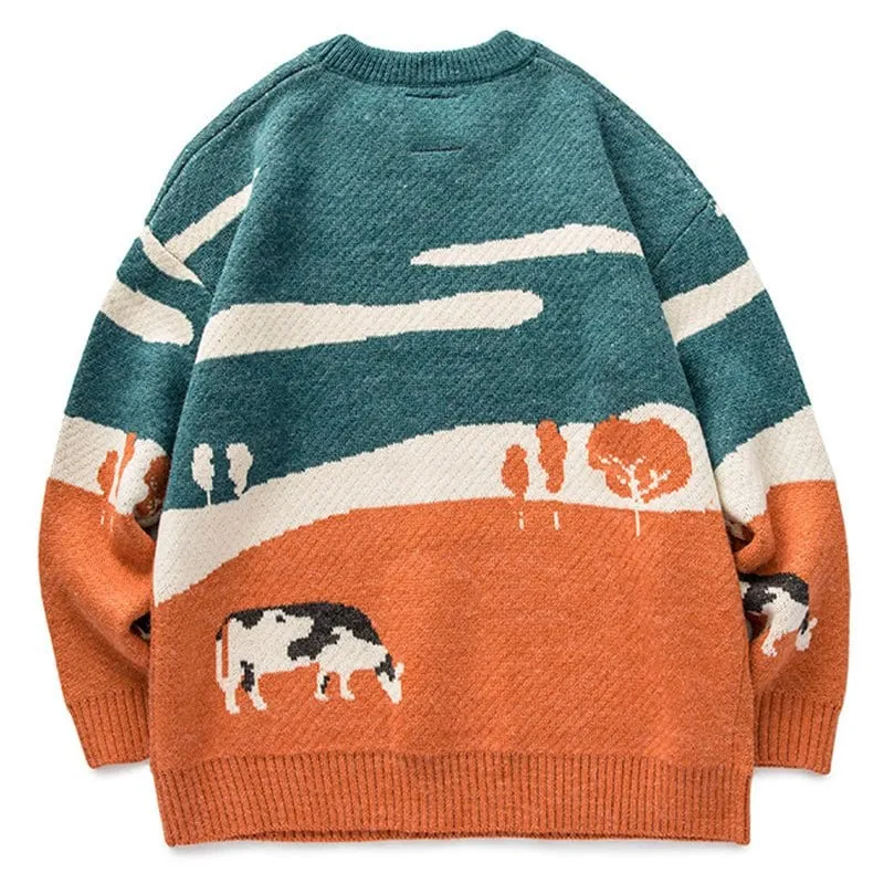 LEMANDIK Cow Stitching Men Sweater