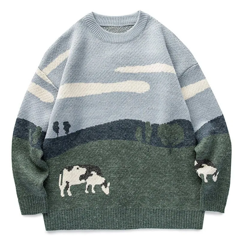 LEMANDIK Cow Stitching Men Sweater