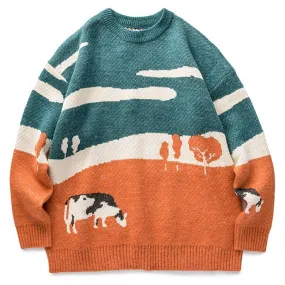 LEMANDIK Cow Stitching Men Sweater